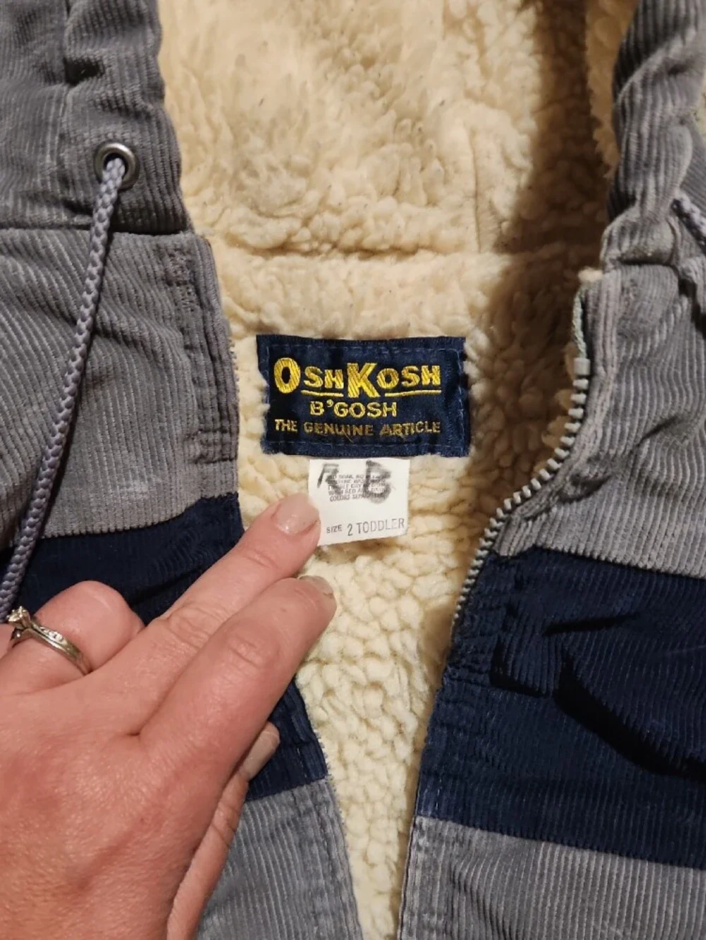 ** VINTAGE** OshKosh B'gosh Hooded Corduroy Jacket in Gray and Navy